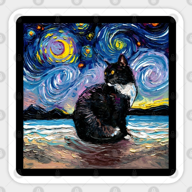 Black Tuxedo Cat Night 2 Sticker by sagittariusgallery